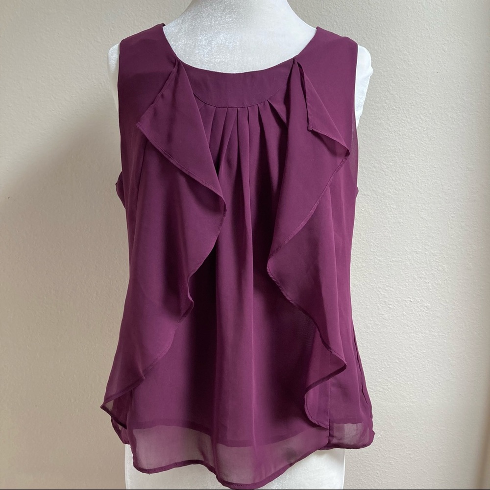 Gap Womens Purple Ruffle Pleated Sleeveless Blouse